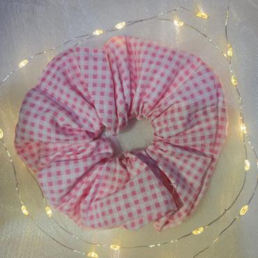 Cotton Pink Gingham Scrunchie