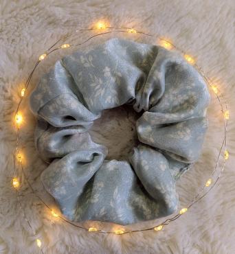 Green floral cotton scrunchie