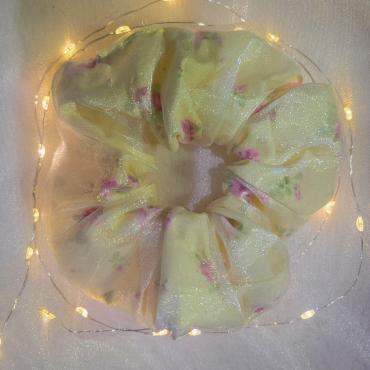Yellow floral cotton scrunchie