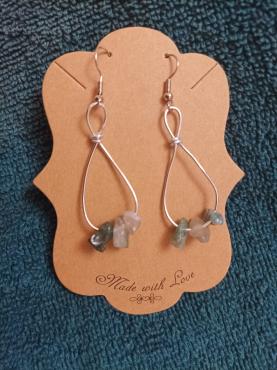 Green gemstone silver wire earrings
