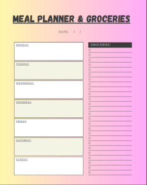 Weekly meal planner and shopping list 