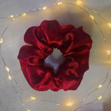 Deep red satin scrunchie