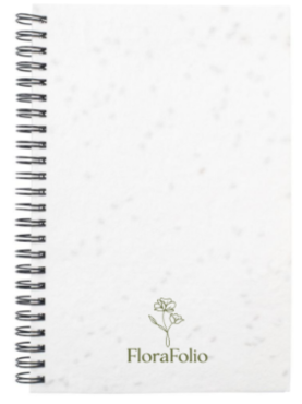 The cover of this notebook is made from seed paper with flower seeds (Rudbeckia hirta).  The seeds are then embedded into the paper. If you plant the paper in the soil, the paper perishes, the seeds grow, and you are left with beautiful flowers. Easy to plant, easy to grow, easy to prevent waste. 