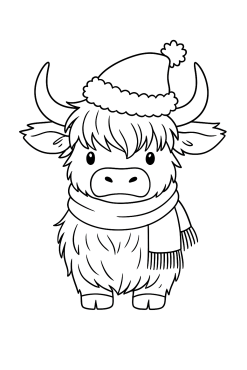Highland cow wearing a Santa hat card
