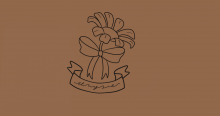 Its compiled of a brown background with a centre piece of a Daisy flower and a ribbon