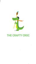 A picture of a cartoon crocodile holding a paint brush. Text below stating: 'The Crafty Croc"