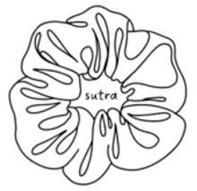 outline of a scrunchie with text "sutra" written in the middle