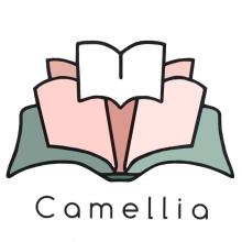 Camellia's company logo - an open book that also looks like a blooming flower.