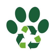 a green paw print with the palm of the paw as a recycling sign 
