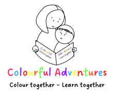 Parent and Child holding colouring book logo
