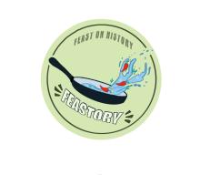 Image of a green logo with a frying pan cooking food the company name “Feastory”
