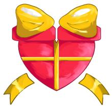 The Happy Bundles logo, a red heart decorated with yellow ribbon, making it look like a gift box.