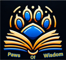 a gold and blue paw with a book open underneath