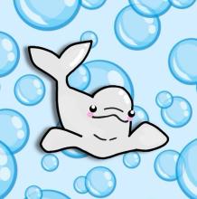 Beluga whale with bubbles