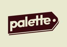 A high-resolution professional logo showing the word Palette, contained within a brown price tag on a cream backgorund