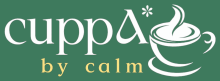 CuppA* by calm on a green background with a sketch of a mug of steaming tea 