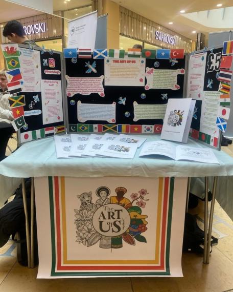 Picture of our stand when selling colouring books