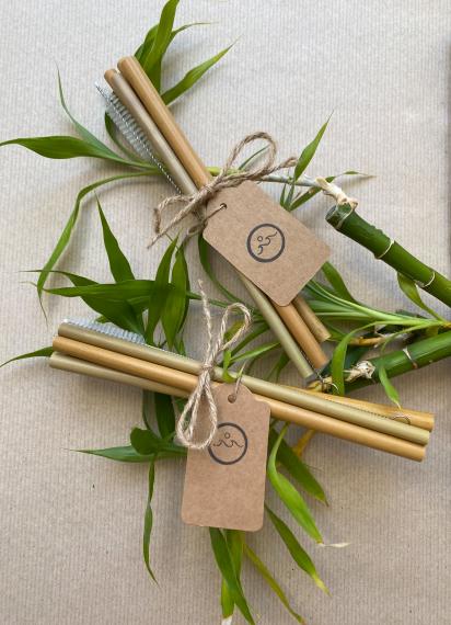 Bamboo straws with plant background
