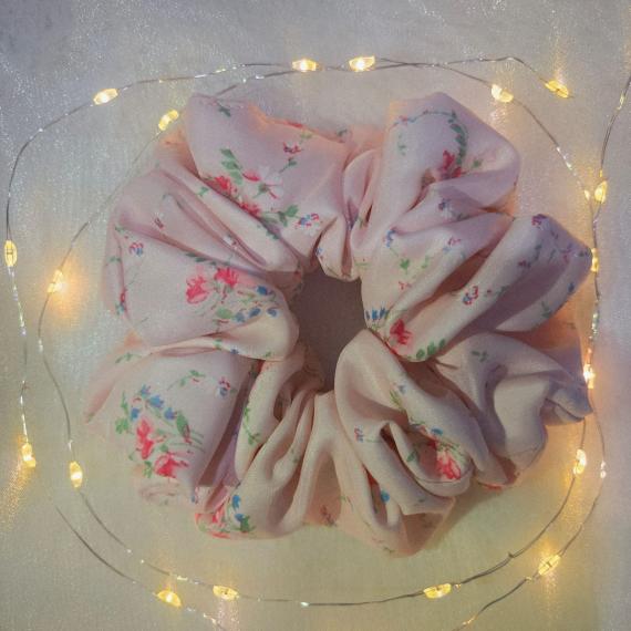 Pink floral cotton scrunchie