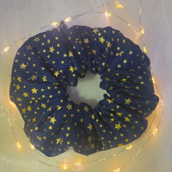 Navy Blue scrunchie dotted with stars