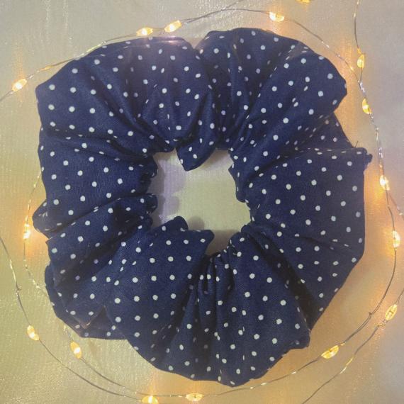 Navy blue polka-dot scrunchie
