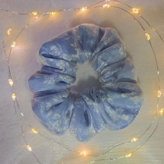 Blue floral cotton scrunchie