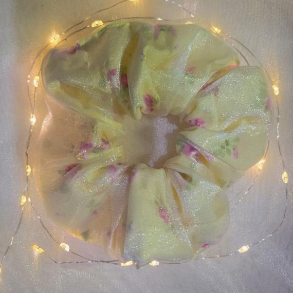Yellow floral cotton scrunchie