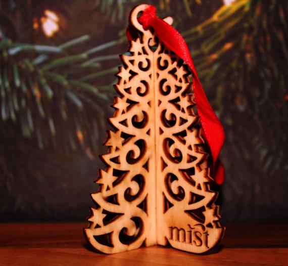 Close up tree with red ribbon