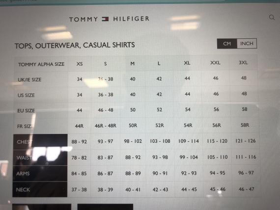 Tommy Hilfiger size guide