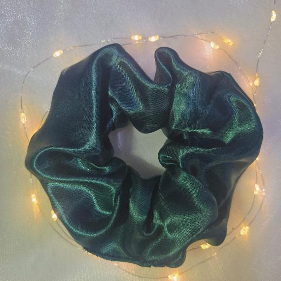 Bottle green satin scrunchie