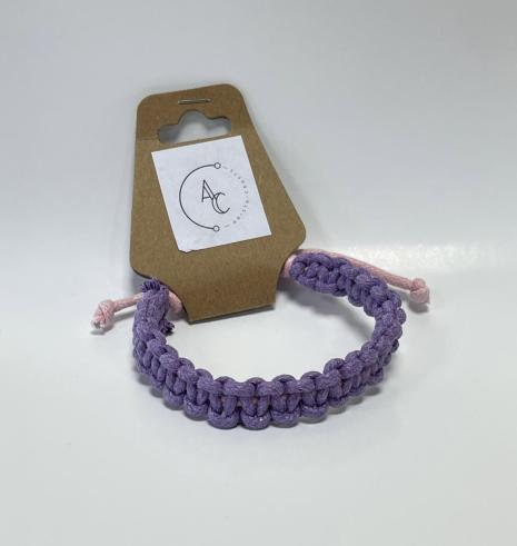 Purple stitching with light pink tightening string 