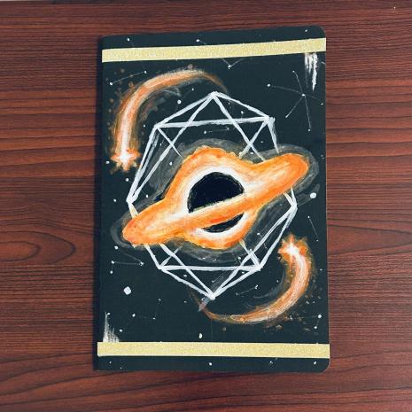 a black hole design with shooting stars going towards the middle