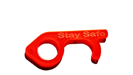 No touch keyring with the slogan 'stay safe'