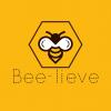 logo of bee in a hexagon on a yellow back ground with text underneath in dash writing saying Bee-lieve