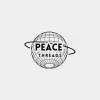 The image shows the Peace Threads logo with a globe in the center. Around the globe, the text "PEACE THREADS" is written in bold letters and has rings circulating the globe. The logo has a minimalist and modern design, symbolizing global unity and collaboration.