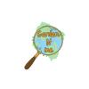 A magnifying glass with the world inside it and 'Garden N Me' written inside.
