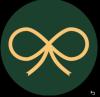 The logo shows a simple golden ribbon bow in the centre of a dark green circular background.